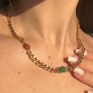 BRAND NEW 18K Gold plated stainless steel chunky chain necklace with crystals